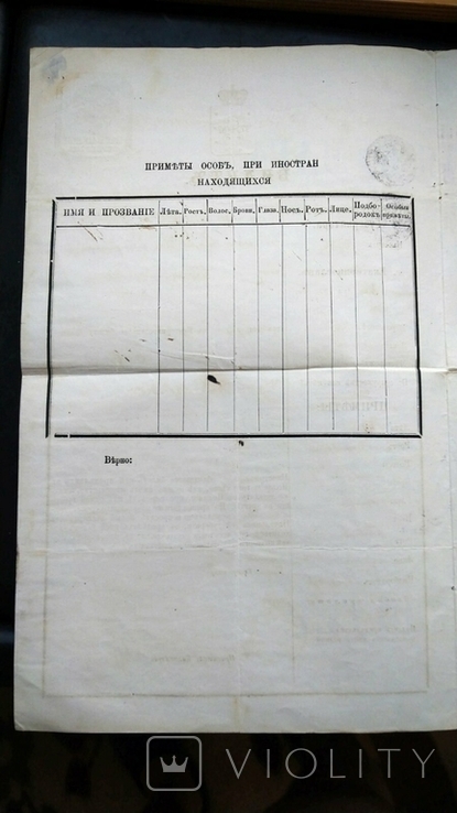Билет Екатеринослав губернатор паспорт музыканту гербовая бумага 40 коп 1876, фото №7