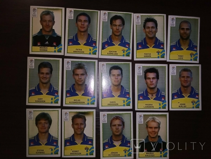 Наклейки Euro 2000 Panini Швеция 14 штук