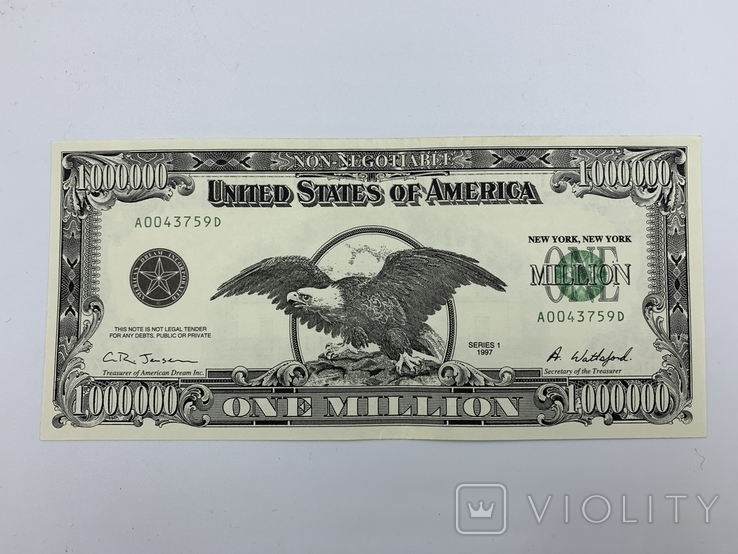 Купюра 1 миллион долларов США 1000000 USA банкнота Million Dollar, photo number 2