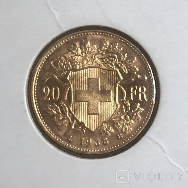 20 франков (20 FR Helvetia) 1935, Швейцария, фото №8
