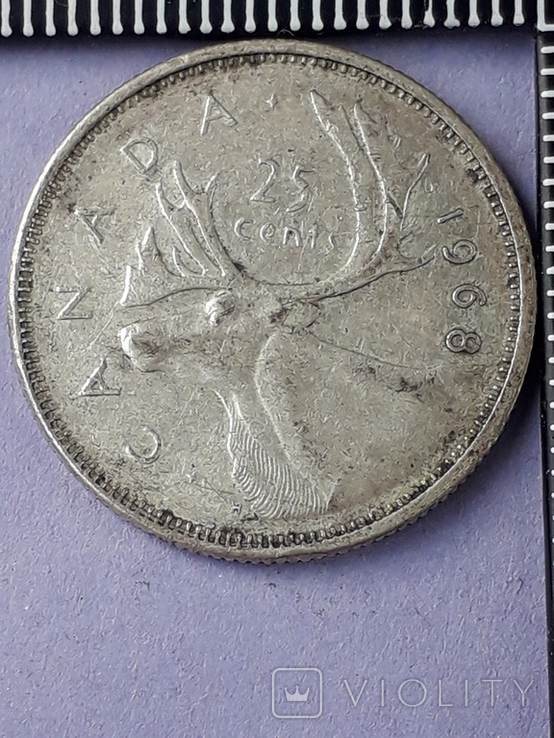 25 центов, Канада, Елизавета II в короне, 1968 год, серебро 0.500 5.83 гр., фото №3
