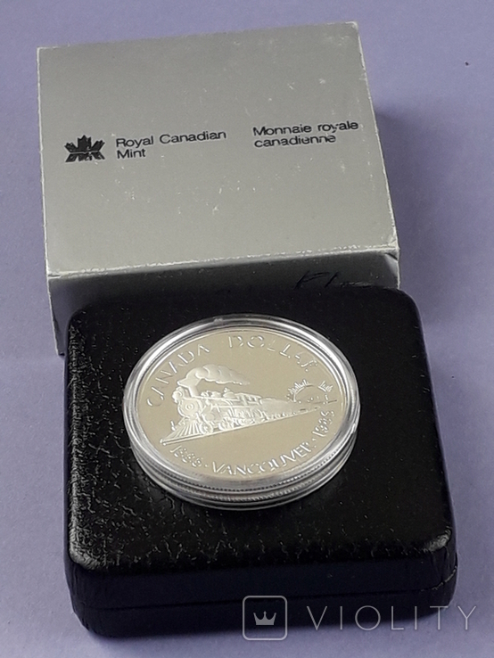 1 доллар, Канада, 1986 год, 100 лет городу Ванкувер, серебро, в презентационном футляре, фото №4