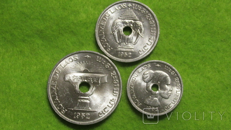 Лаос набор 3 шт 10, 20, 50 сантимо 1952 год