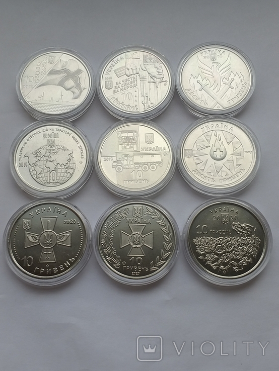 Комплект из 9 памятных монет номиналом по 10 гривен в капсулах, фото №5