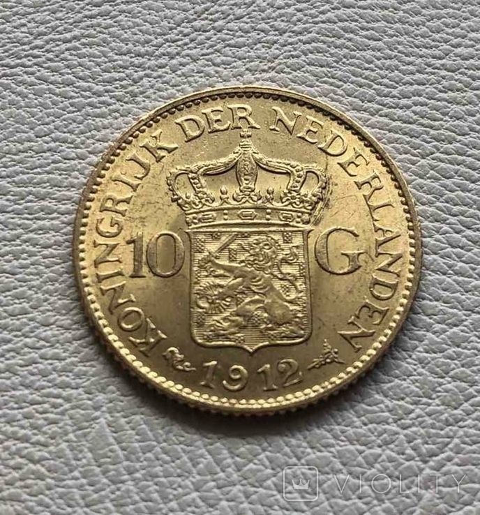 Нидерланды 10 гульденов 1912 года 6,72 грамма золота 900`, фото №3