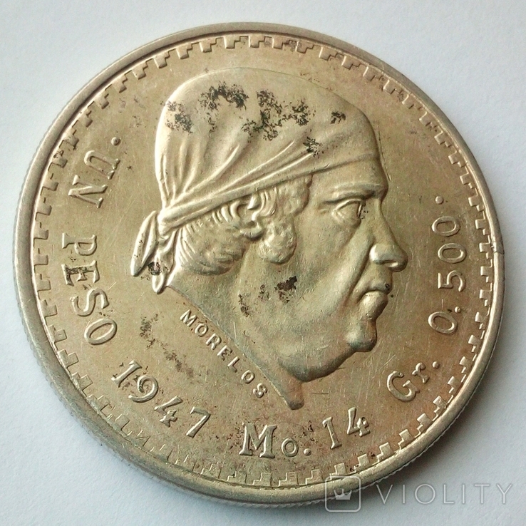 Мексика 1 песо 1947 г. серебро, фото №5
