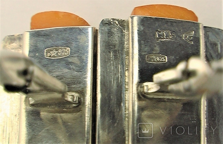 Запонки серебро СССР 875 проба 8,37 грамма камень янтарь, фото №8