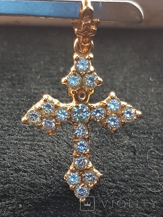 Крест православный нательный 583 пробы с натуральным бриллиантом, фото №2