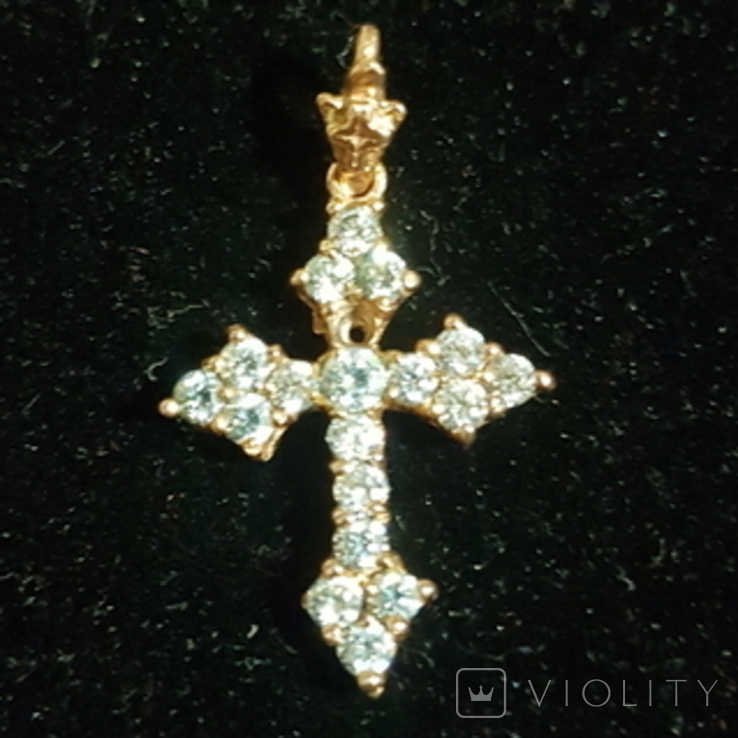 Крест православный нательный 583 пробы с натуральным бриллиантом, фото №5