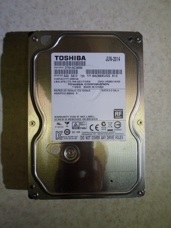 Toshiba жёсткие диски/винчестеры/HDD 500 Gb(Гб) 3.5"/SATA. Исправны., фото №2