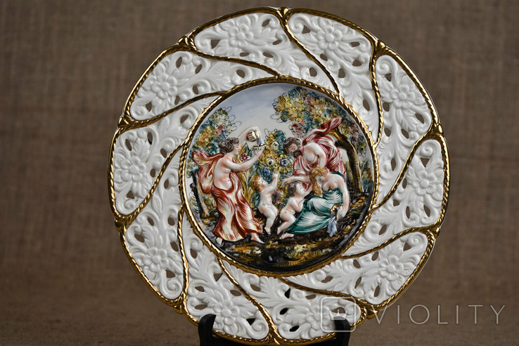 Capodimonte Коллекционная настенная тарелка 32 см ручная роспись Италия, фото №2