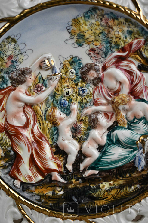 Capodimonte Коллекционная настенная тарелка 32 см ручная роспись Италия, фото №4
