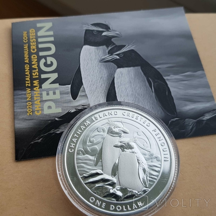 New Zealand Срібна монета Пінгвін чубатий 2020 1 унція, фото №11