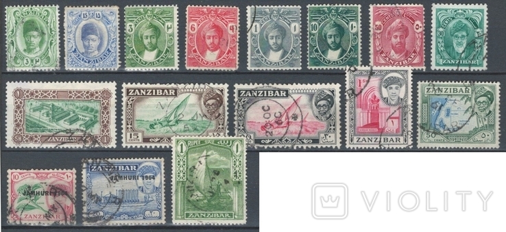 Е14 Британские колонии. Занзибар 1913-1964, 16 марок без повторов