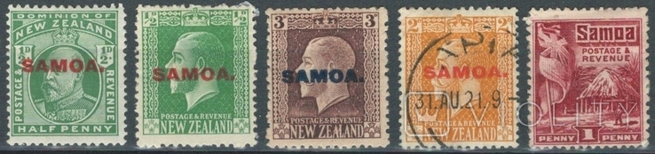 Ж28 Британские колонии. Самоа 1914-1921 №35*, 50*, 52, 53* и 57* (38 евро)