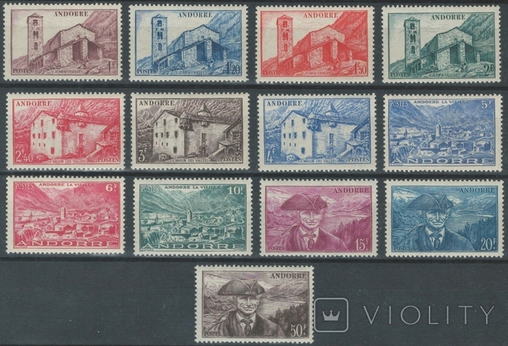 Л02 Андорра, французская почта 1944**, 13 марок MNH без повторов