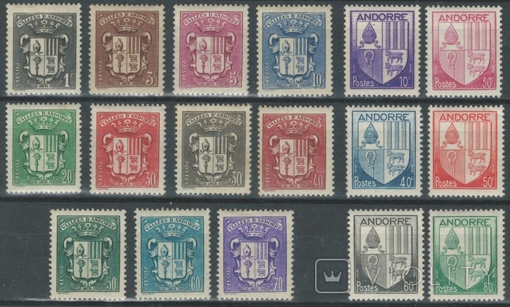 Л03 Андорра, французская почта 1936-1944**/*, 17 марок MNH/MH без повторов