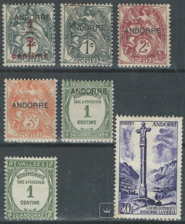 Л12 Андорра, французская почта 1931-1955*, 7 марок MH без повторов