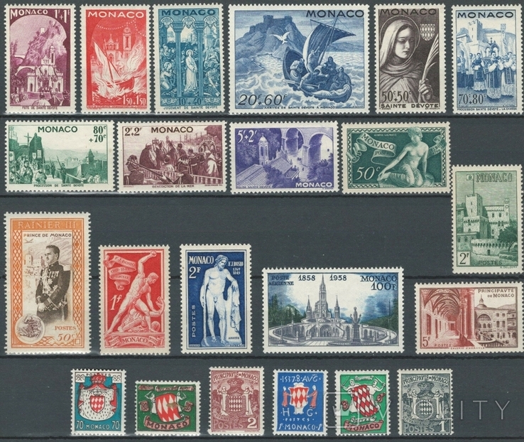 М01 Монако 1937-58**, 22 марки MNH без повторов