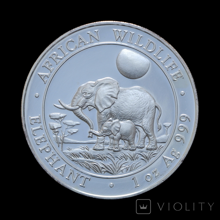 100 Шиллингов 2011 Слоны (Серебро 0.999, 31.1г) 1oz, Сомали Унция