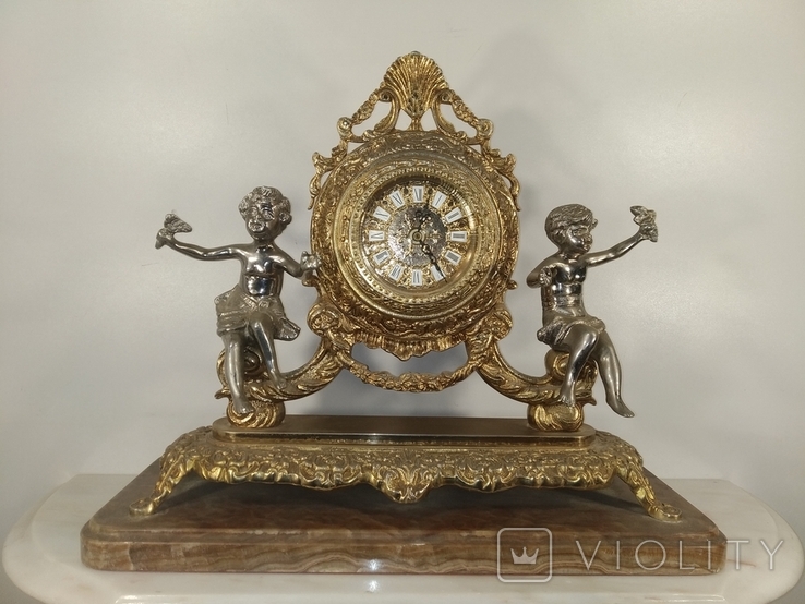 Бронзовые часы с мрамором "Дети" арт. 0527, фото №2
