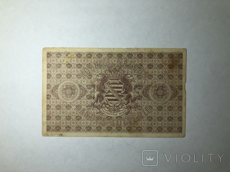 Лотерея. 5KL 1/10Е 1898. Konigl. Sachs. Lotterie - Direktion. Landes - Lotterie., фото №3