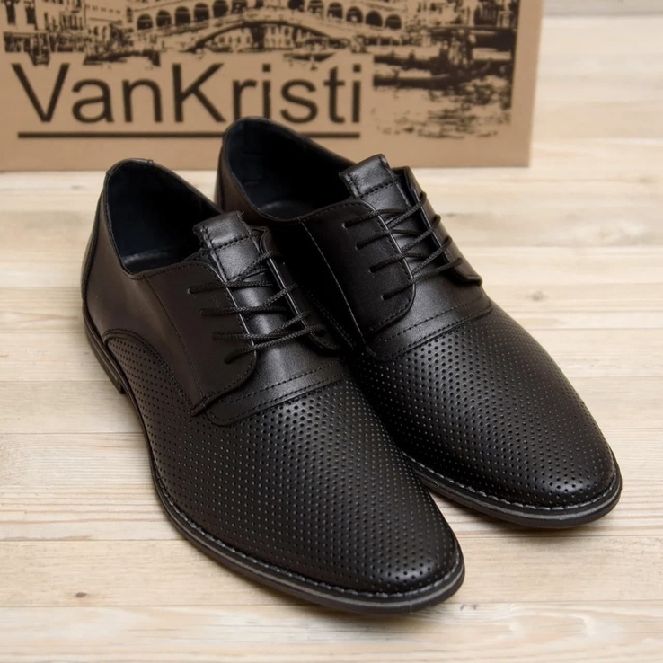 Чоловічі шкіряні літні туфлі VanKristi classic black Код: П 343 чк, фото №2