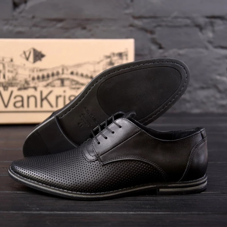 Чоловічі шкіряні літні туфлі VanKristi classic black Код: П 343 чк, фото №4