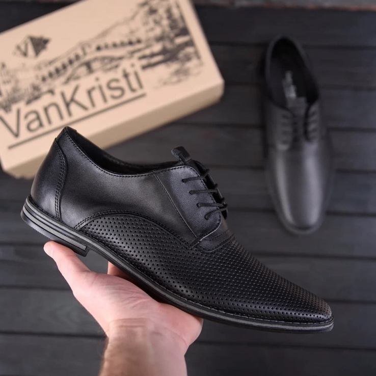 Чоловічі шкіряні літні туфлі VanKristi classic black Код: П 343 чк, фото №6