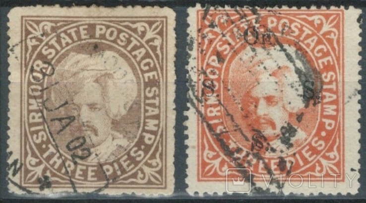 З24 Британские Индийские княжества. Сирмур 1885-1888 №№ 3 и 7