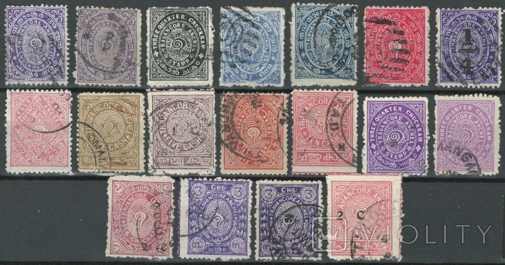 И01 Британские Индийские княжества. Траванкур 1889-1914 (18 марок без повторов)