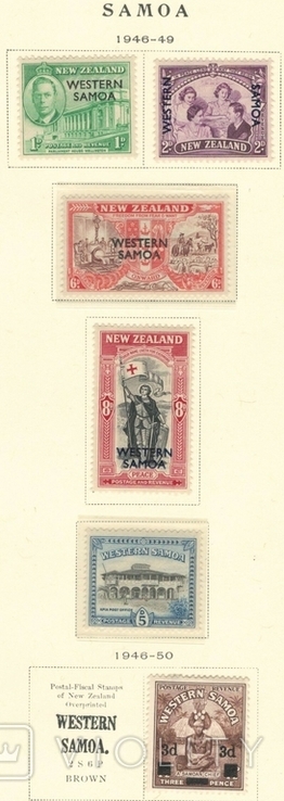 20 Брит. Западное Самоа 1940-1946 №№ 88*, 92* и 93-96* (полная серия МН, на наклейках)