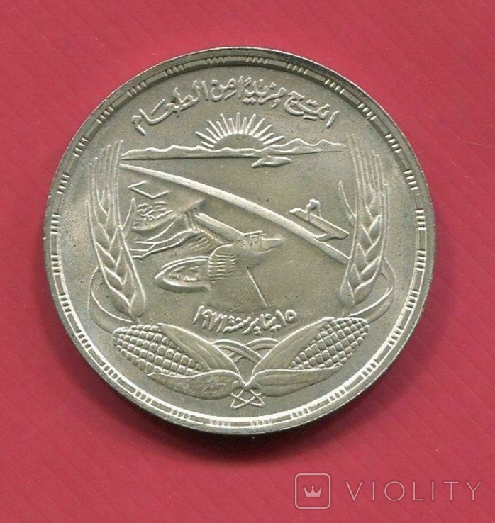 Египет 1 фунт 1973  серебро Асуанская плотина, фото №2