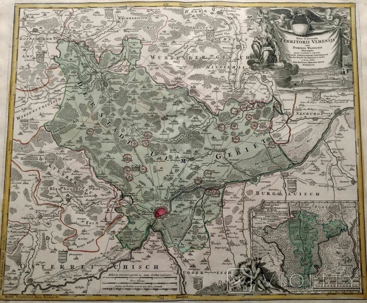 1750 Ульм Германия Баден-Вюртемберг, Хоманн (огромная карта 64х55 Верже) СерияАнтик