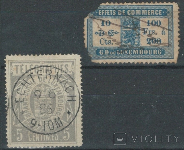 О14 Люксембург 1875-1883, налоговая марка №19 и телеграфная марка №1
