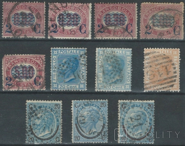 О26 Италия 1865-1878 №№ 25 (3 типа), 26, 28-29, 31-33 и 35 (62 евро)