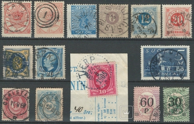 П02 Дания, Швеция, Норвегия, Финляндия 1858-1919, 14 марок без повторов