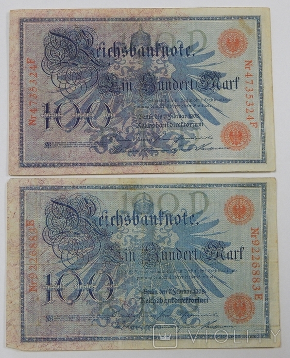 2 боны по 100 марок, Германия,1908 г