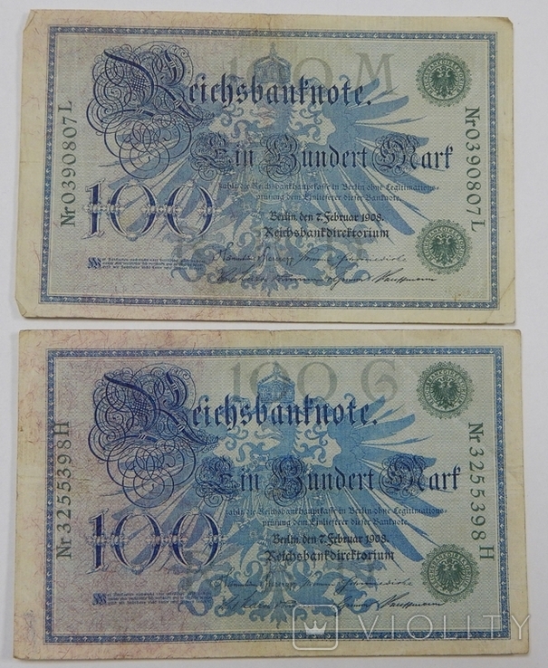 2 боны по 100 марок, Германия,1908 г