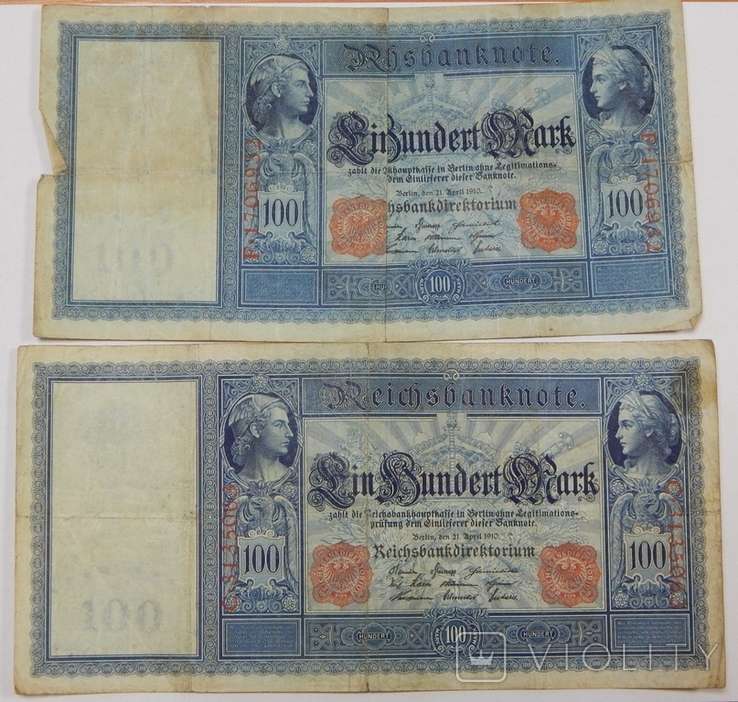 2 боны по 100 марок, Германия,1910 г