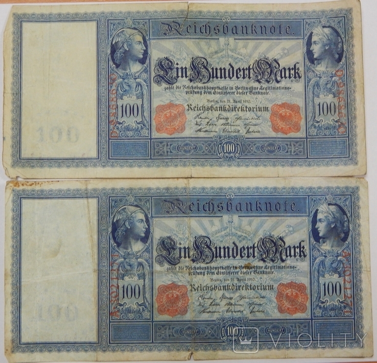 2 боны по 100 марок, Германия,1910 г