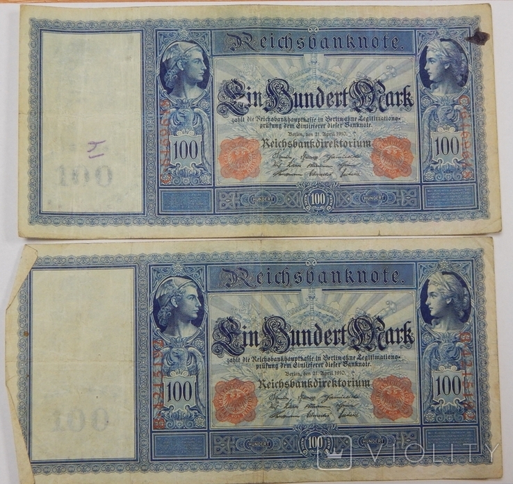 2 боны по 100 марок, Германия,1910 г