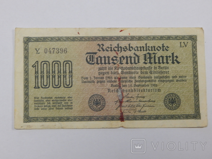 Бона 1000 марок, 1923 г Германия