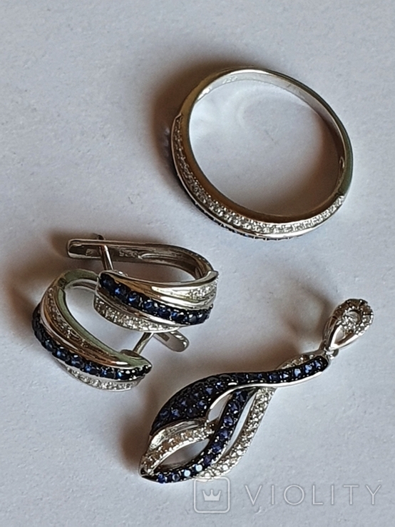 Набор кольцо + серьги + подвес. Серебро 925 проба. Размер кольца 19.5, фото №3