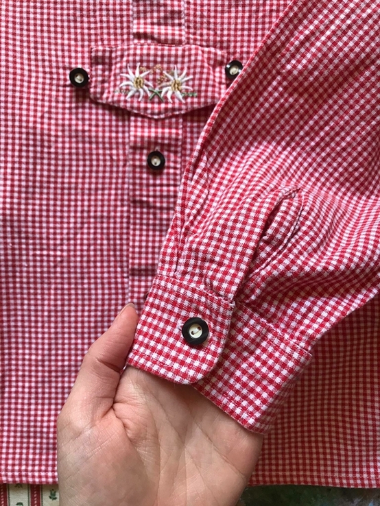 Шикарная рубашка в клетку ретро винтаж вышивка Isar Trachten размер 164 XS S, фото №7