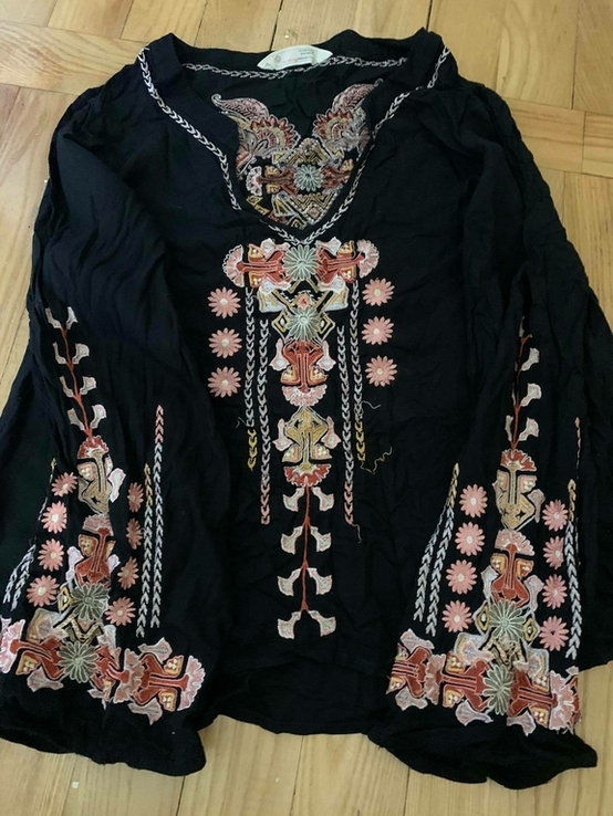 Чорна блуза з вишивкою, xs, фото №2