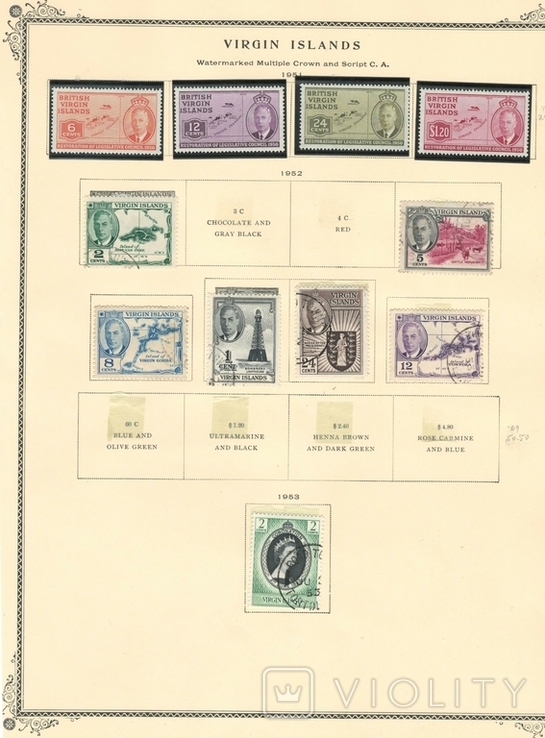 29 Брит. Виргинские о-ва 1946-53 (18 марок без повторов на наклейках на 2 листах)