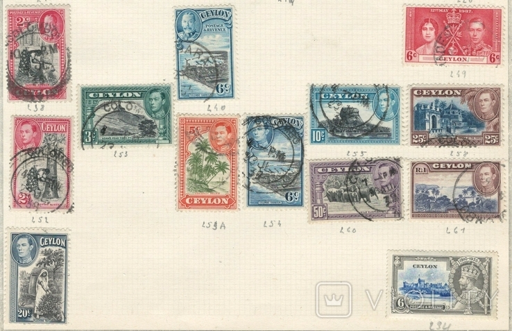37б Британские колонии. Цейлон 1935-1938 (13 марок без повторов на наклейках)