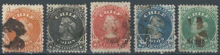  т01 Чили 1868 №№8-12 (полная серия, 85 евро)