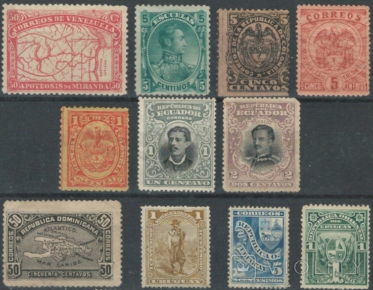У02 Латинская Америка 1880-1890-е гг, 11 марок MH/MLH без повторов